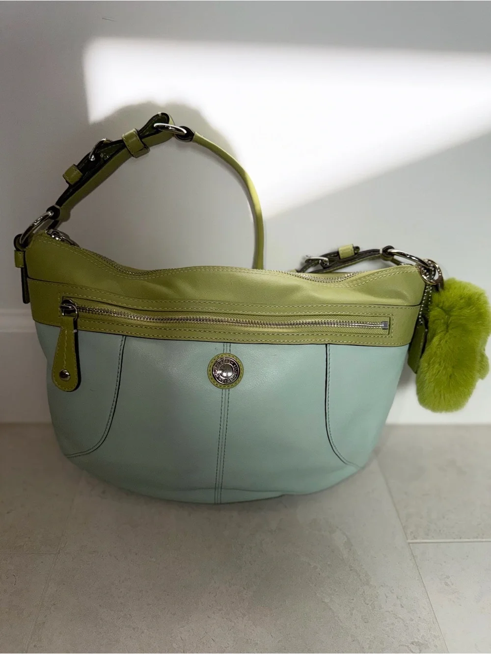 Coach Light Green/Lime and Mint/Seafoam Leather Laura Hobo Shoulder Bag